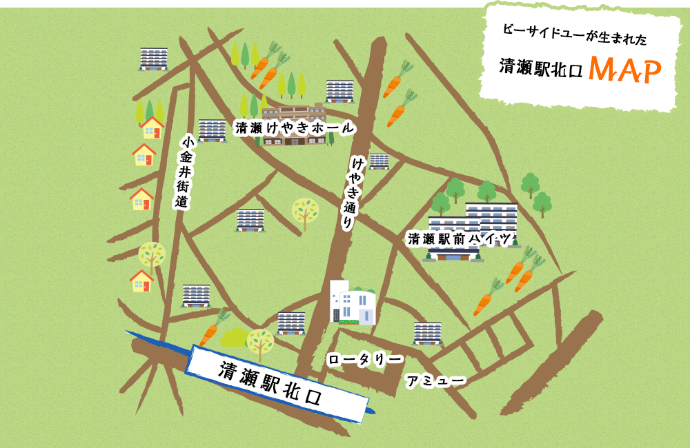 ビーサイドユーが生まれた 清瀬駅北口MAPのイラスト